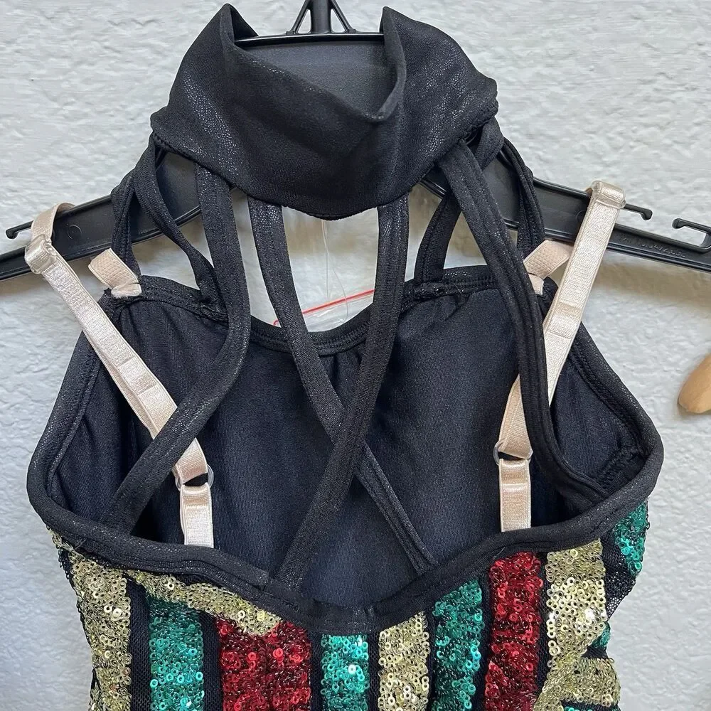 Curtain Call Size Child Small Rebel Beat Sparkly Dance Costume Multi Sequined